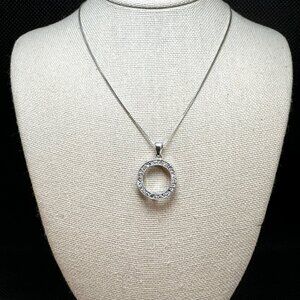 VTG Sterling Silver 925 Cubic Zirconia Circle Pendant Necklace Box Link 18''